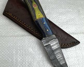 Damascus Steel Fixed Blade Knife w/ Sheath