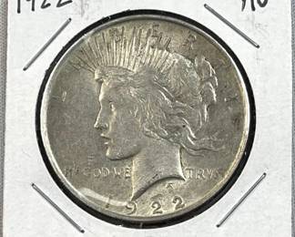 1922 Peace Silver Dollar, US $1 Coin, 90%, AU