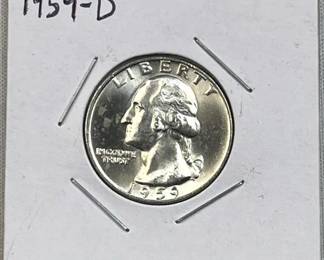 1959-D Silver Washington Quarter Gem Unc. 90%