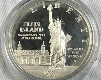 1986 Silver PF Ellis Island Commem Dollar 90%