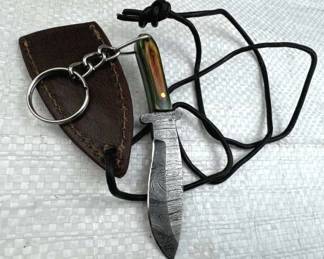 Damascus Steel Fixed Blade Mini Knife w/ Sheath