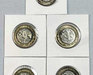 (5) 2019 Mexico BU 10 Pesos Coins, Bi-Metal