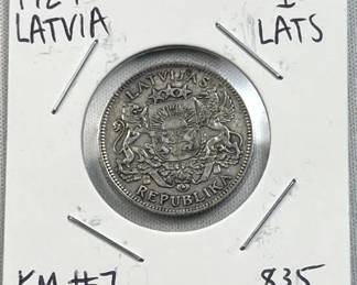 1924 Silver Latvia 1 Lats Coin .835 Pure