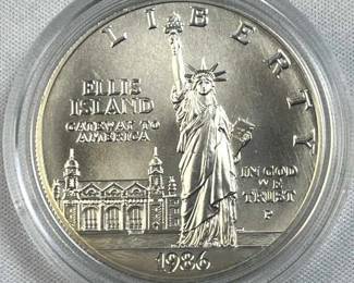 1986 Silver Uncirc. Ellis Island Dollar, US 90%