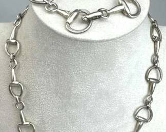 925 Silver Vtg Horse Snaffle Necklace & Bracelet