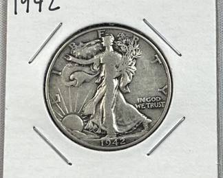 1942 Walking Liberty Silver Half Dollar, US 90%