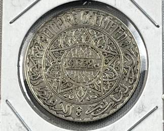1929-34 Morocco Silver 10 Francs .680 Pure