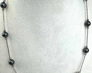 925 Silver Vtg Faux Pearl Bead 'Liquid' Necklace