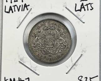 1924 Silver Latvia 1 Lats Coin .835 Pure
