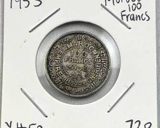 1953 Morocco Silver 100 Francs .720 Pure