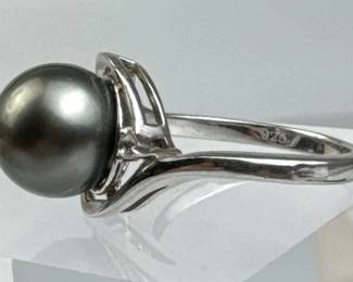 925 Silver Tahitian Pearl & White Topaz Accent Rin