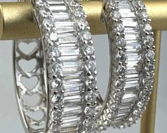 925 Silver In & Out Round & Baguette CZ Hoop Earri