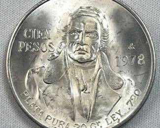 1978 Silver Mexico 100 Pesos, Quality BU .720