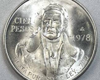 1978 Silver Mexico 100 Pesos, Quality BU .720