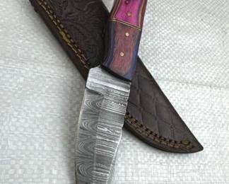 Damascus Steel Fixed Blade Knife w/ Sheath