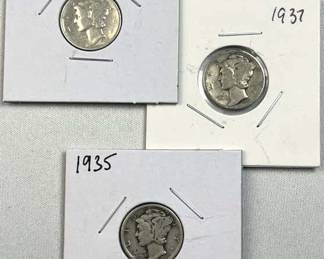 (3) 1935-1937 Mercury Silver Dimes, US 90%
