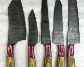(5) Damascus Steel Chef's Kitchen Knives Set