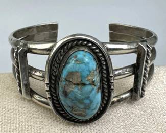 925 Silver Vintage Navajo Natural Turquoise Cuff