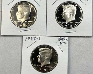 (3) 1989-1993 Gem Proof JFK Clad Half Dollars
