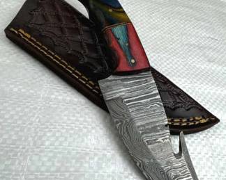 Damascus Steel Fixed Blade Knife w/ Sheath