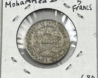 1929-34 Morocco Silver 5 Francs .680 Pure