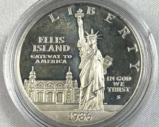 1986 Silver Proof Ellis Island Dollar, US 90%