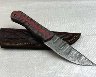 Damascus Steel Fixed Blade Knife w/ Sheath