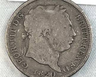 1820 Silver Great Britain 1 Shilling Coin