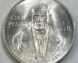 1978 Silver Mexico 100 Pesos, Quality BU .720