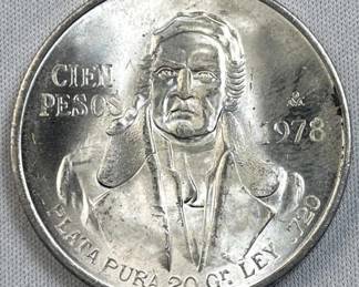1978 Silver Mexico 100 Pesos, Quality BU .720