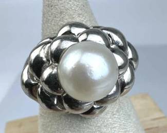 925 Silver Vtg Central Cultured Pearl Bubble Dome