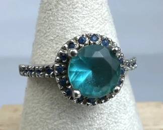 925 Silver Aqua Blue Zirconia Blue Spinel Accent R