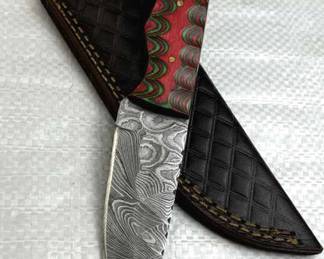 Damascus Steel Fixed Blade Knife w/ Sheath