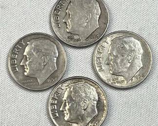 (4) 1950s-60s Roosevelt 90% Silver Dimes