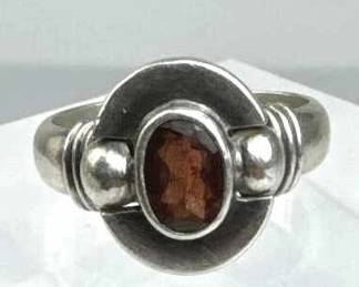 925 Silver Art Deco Solitaire Garnet Ring