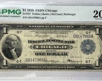 1918 Chicago FRBN $1 Teehee PMG 20 VF