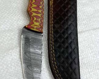 Damascus Steel Fixed Blade Knife w/ Sheath