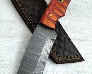 Damascus Steel Fixed Blade Knife w/ Sheath