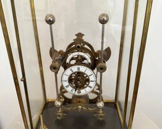 Brass Skeleton Mantel Clock with Ball Pendulum
