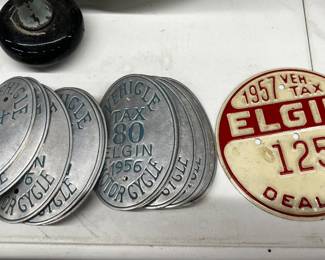 Vintage Elgin Motorcycle tags
