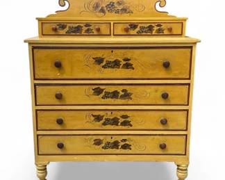 New England painted chest with scrolled backsplash