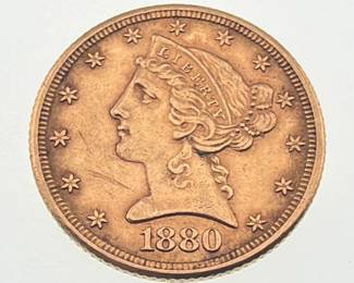1880 five dollar gold coin