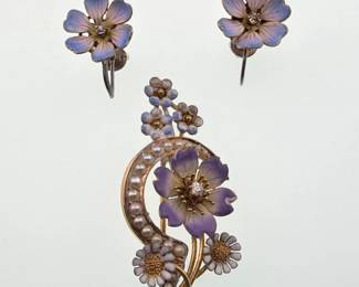 10kt, diamond vintage pin, earrings