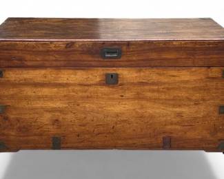 Walnut campaign trunk with brass strap accents