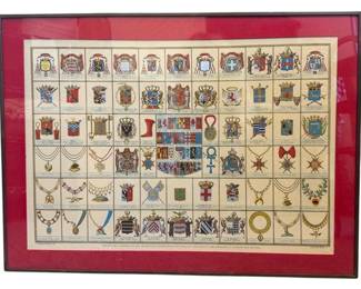 Vintage lithograph of armories of noble families