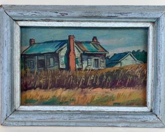 Fauvist style signed oil on board of farmhouse