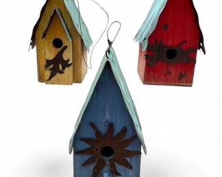 Lot of colorful bird houses