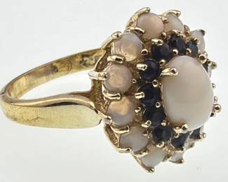 Sterling, opal, blue stones, white stone ring