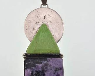 Sterling pendant with green, purple stones