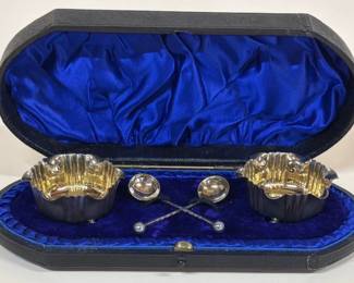 Presentation sterling salt cellars and spoons